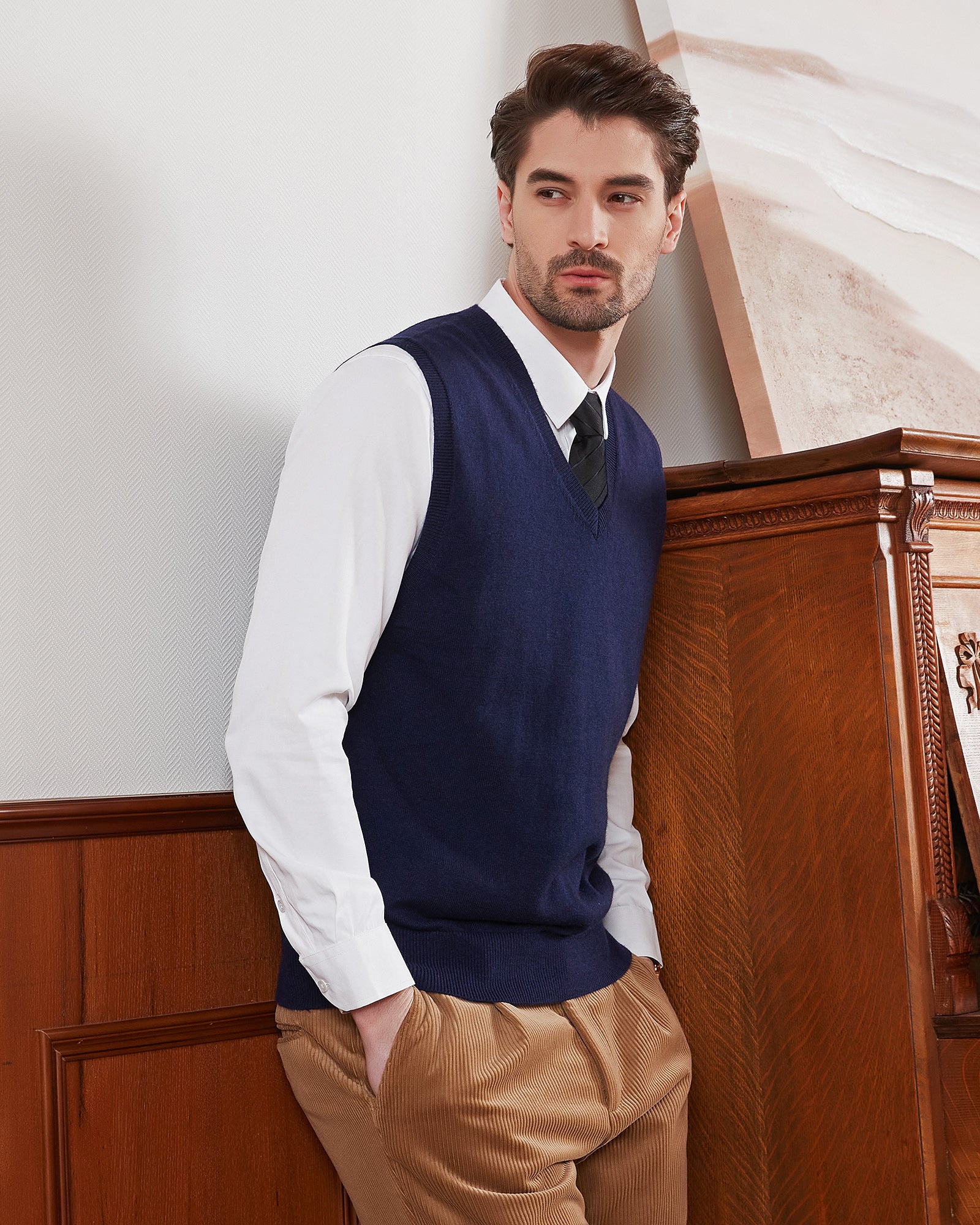 Work Vest For Men Kallspin Men's Cotton V-Neck Sweater Vest