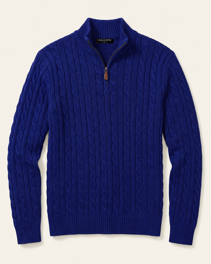 Wool Cable-Knit Quarter-Zip Pullover