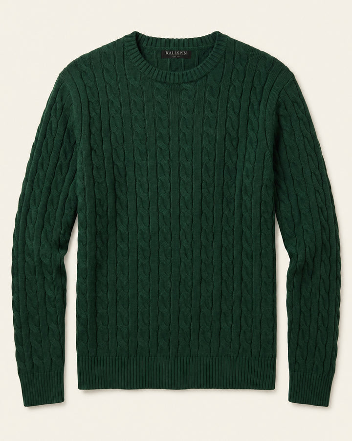 Cotton Crewneck Cable-Knit Pullover