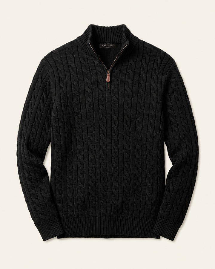 Cotton Quarter-Zip Cable-Knit Pullover