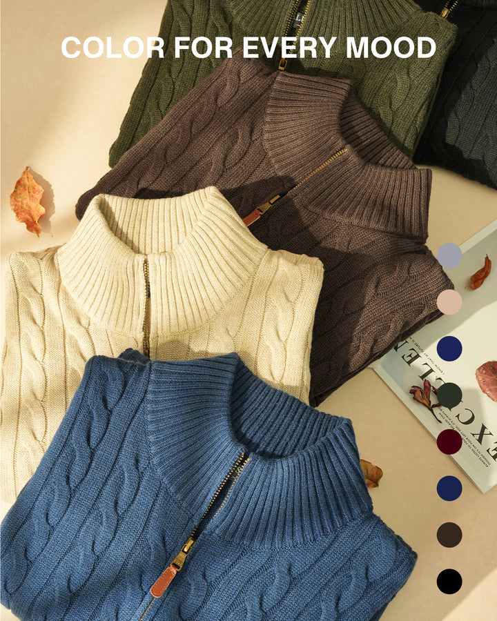 Wool Cable-Knit Quarter-Zip Pullover