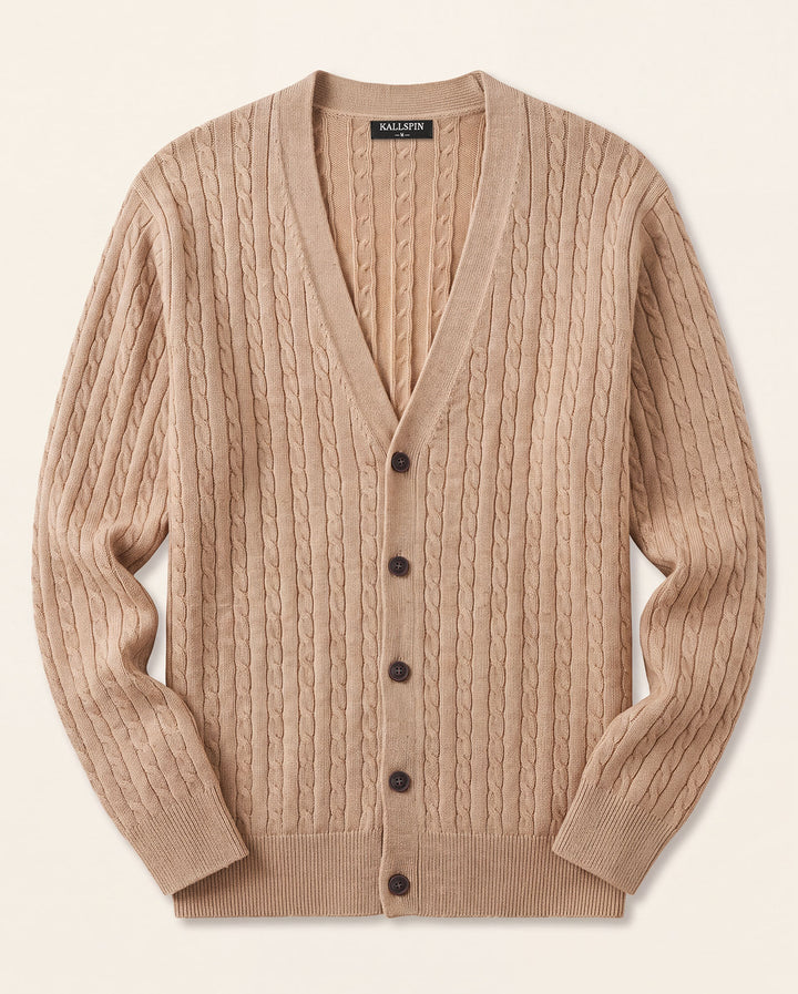 Wool Blend Cable-Knit Cardigan