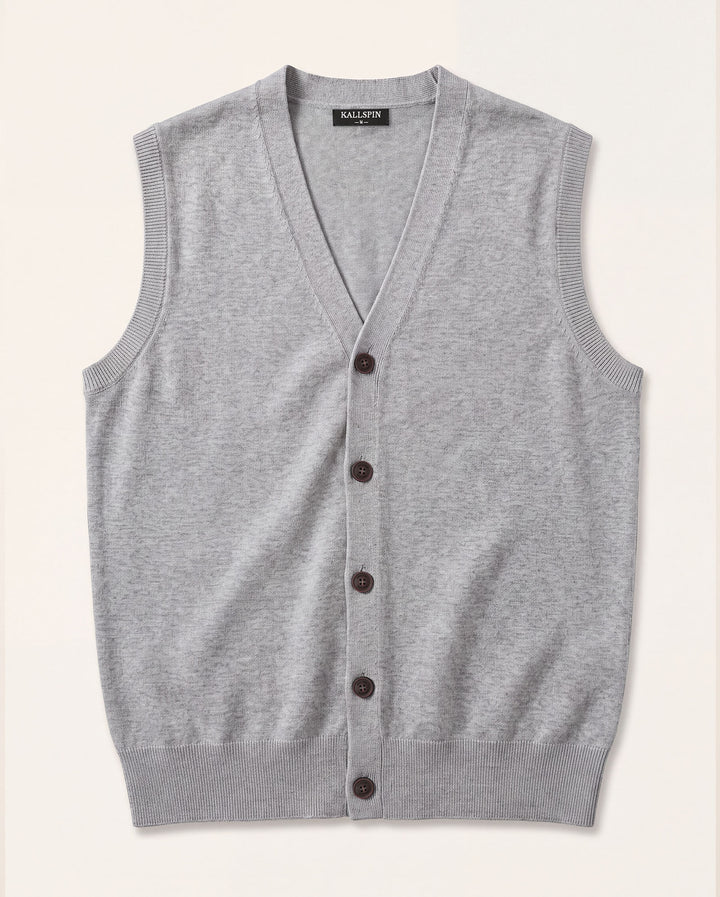 Cotton Button-Down Cardigan Vest