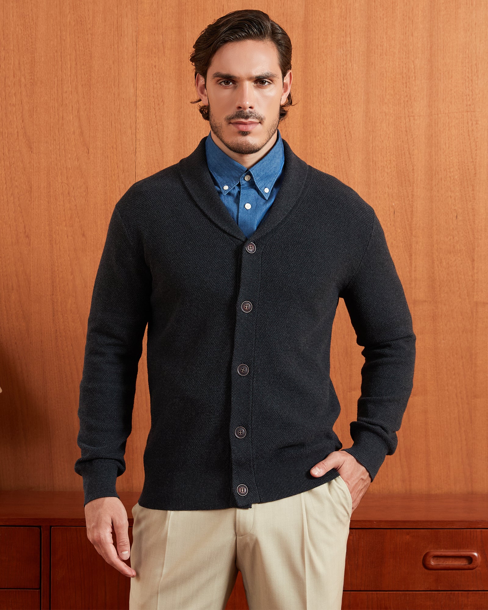 Kallspin Cotton Shawl-Collar Cardigan - Premium Men's Clothing