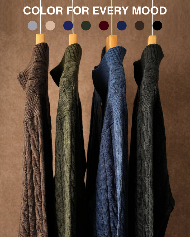 Wool Cable-Knit Quarter-Zip Pullover