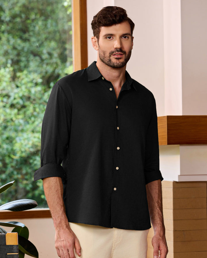 Linen Cotton Blend Long Sleeve Shirt