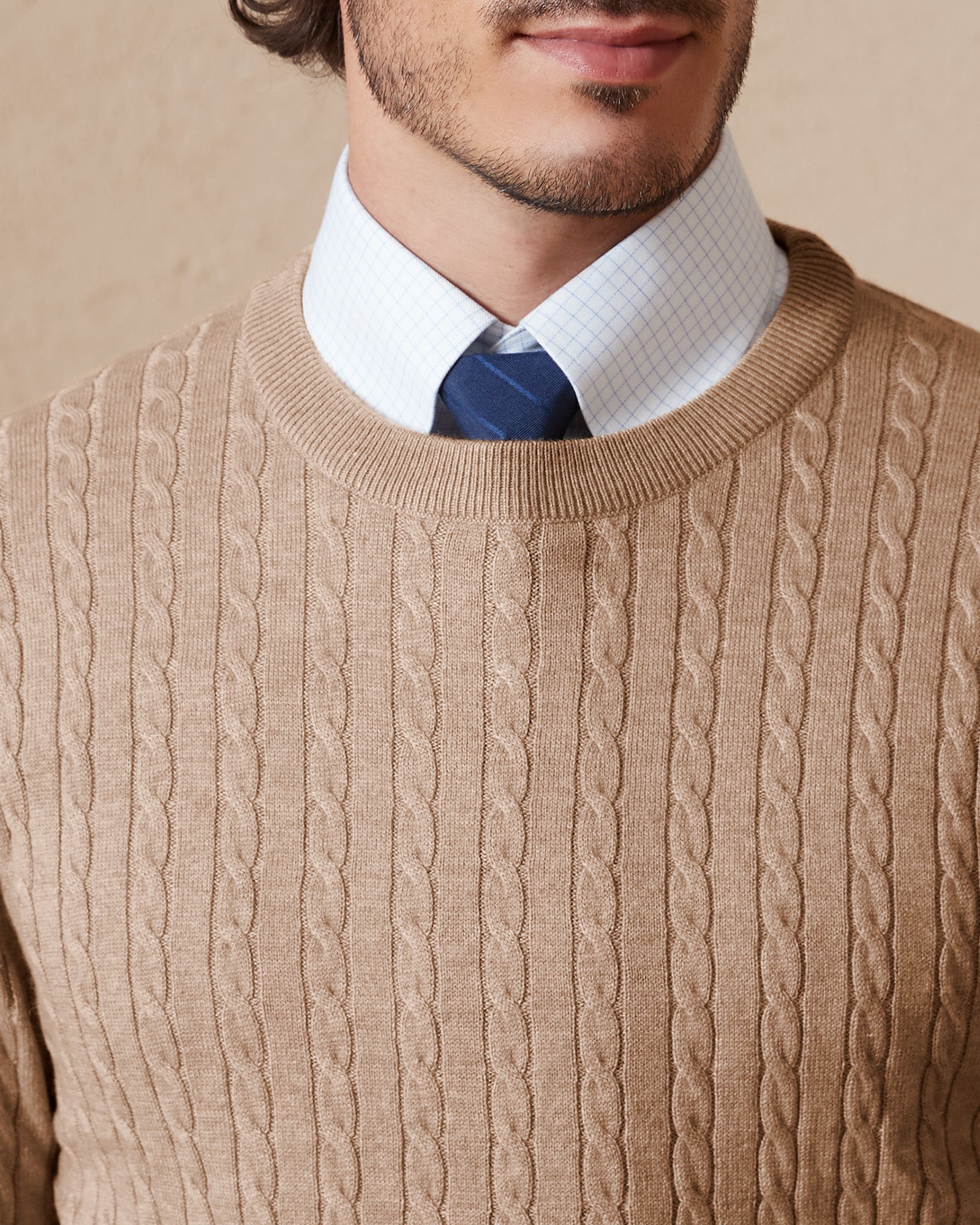 Kallspin Wool Blend Cable-Knit Crewneck Pullover - Premium Men's Clothing