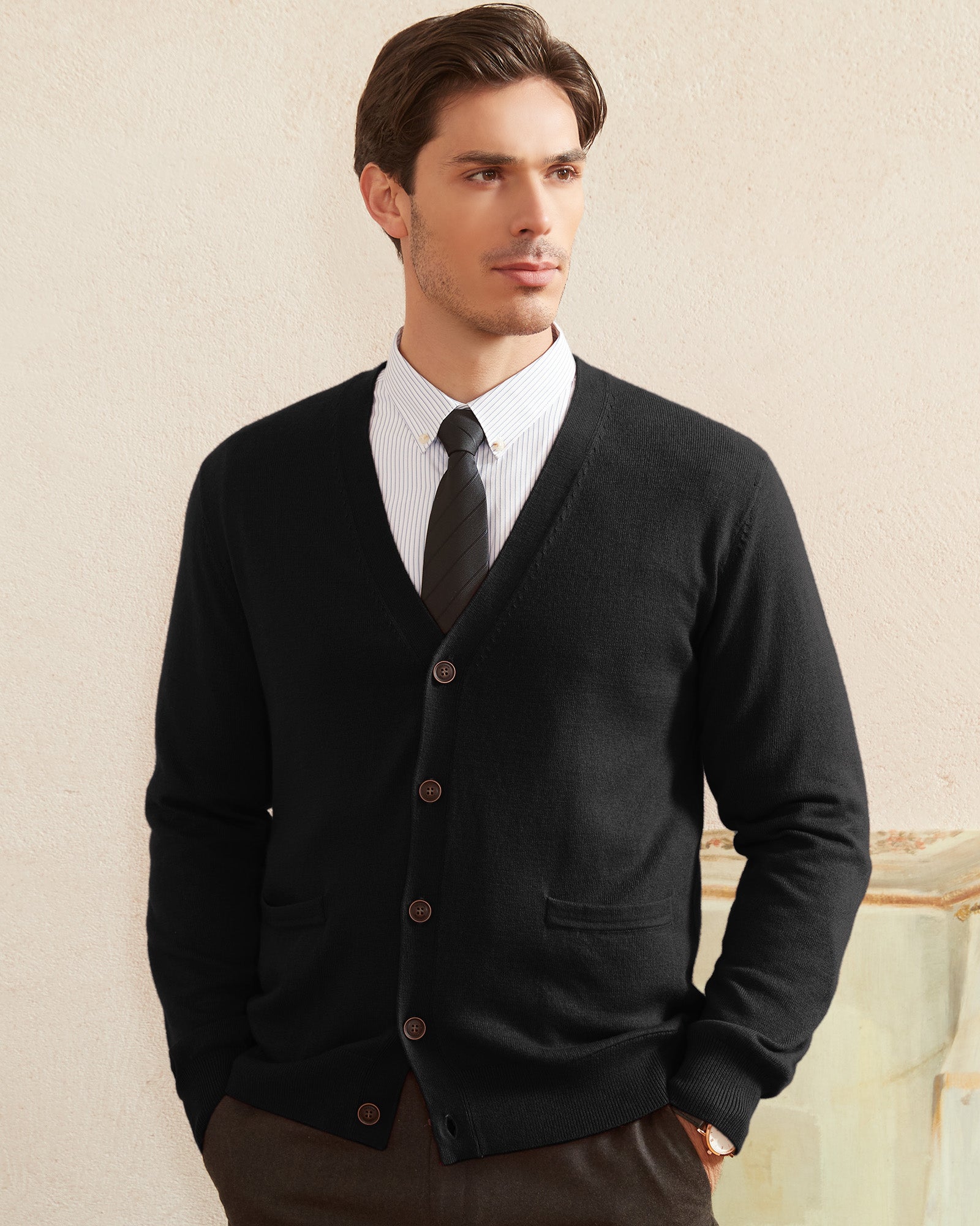 Kallspin Wool Blend V Neck Cardigan - Premium Men's Clothing