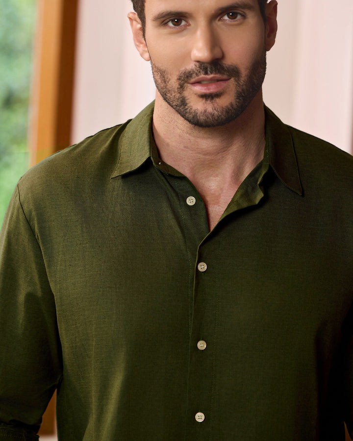 Linen Cotton Blend Long Sleeve Shirt