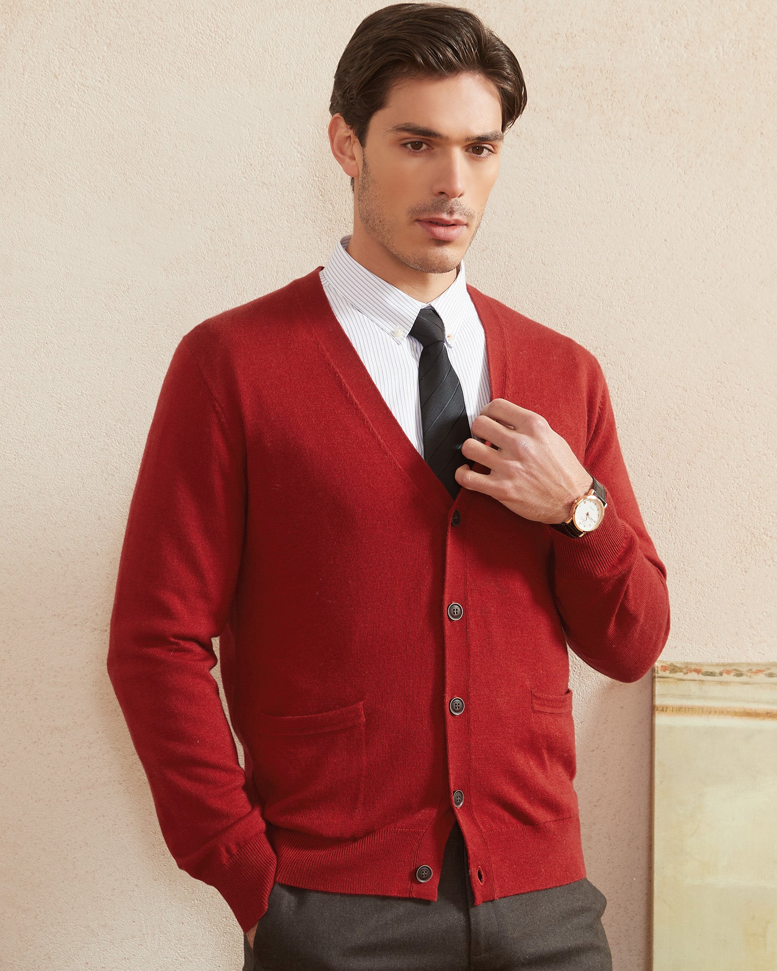 Kallspin Wool Blend V Neck Cardigan - Premium Men's Clothing
