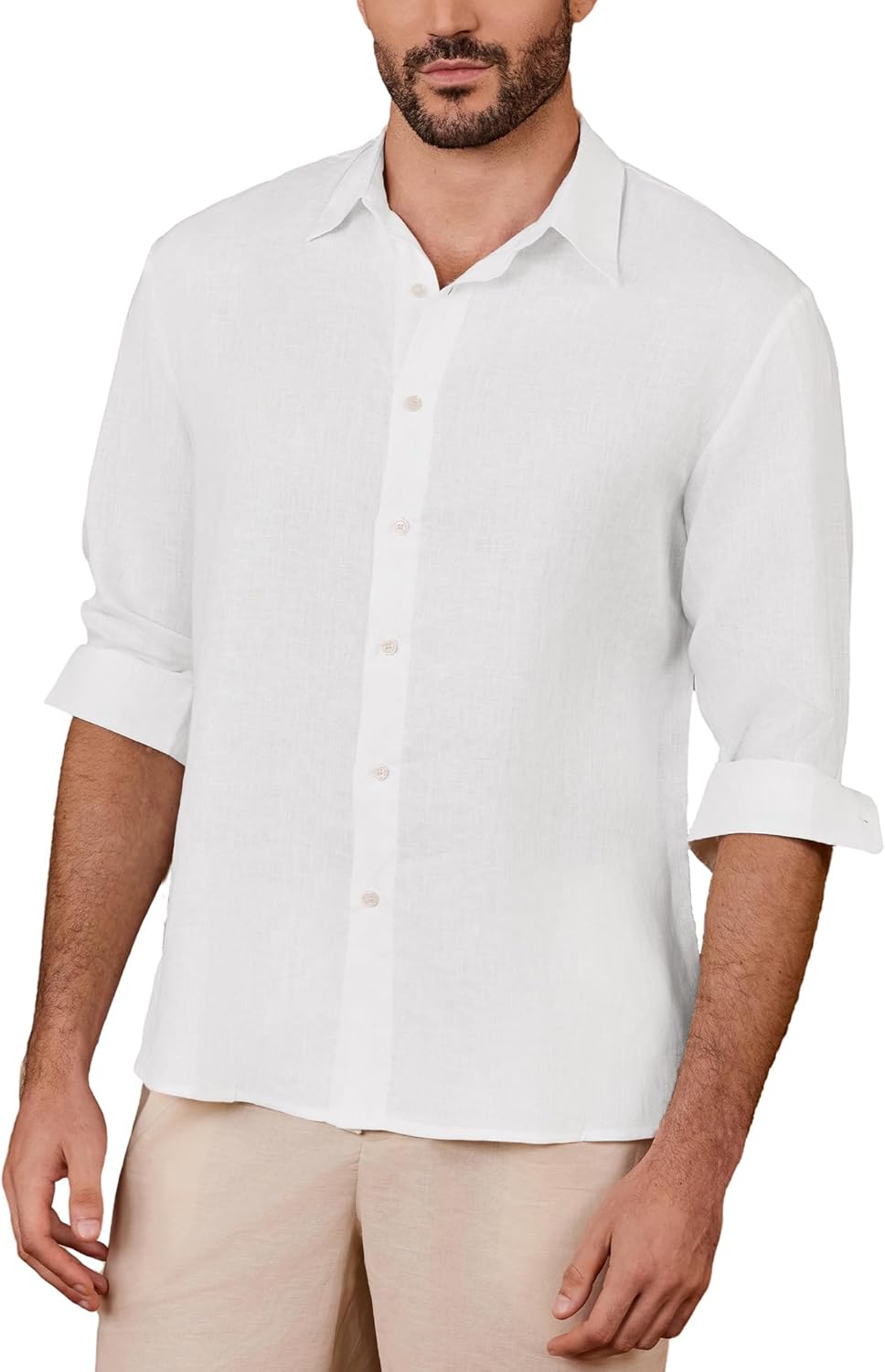 Classic Breathable Linen Short Sleeve Shirt - Front
