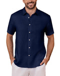 Kallspin Men's 100% Pure Linen Short Sleeve Shirt - White Front View