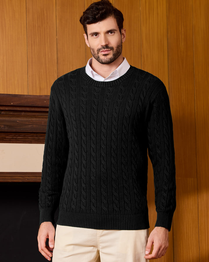 Cotton Crewneck Cable-Knit Pullover