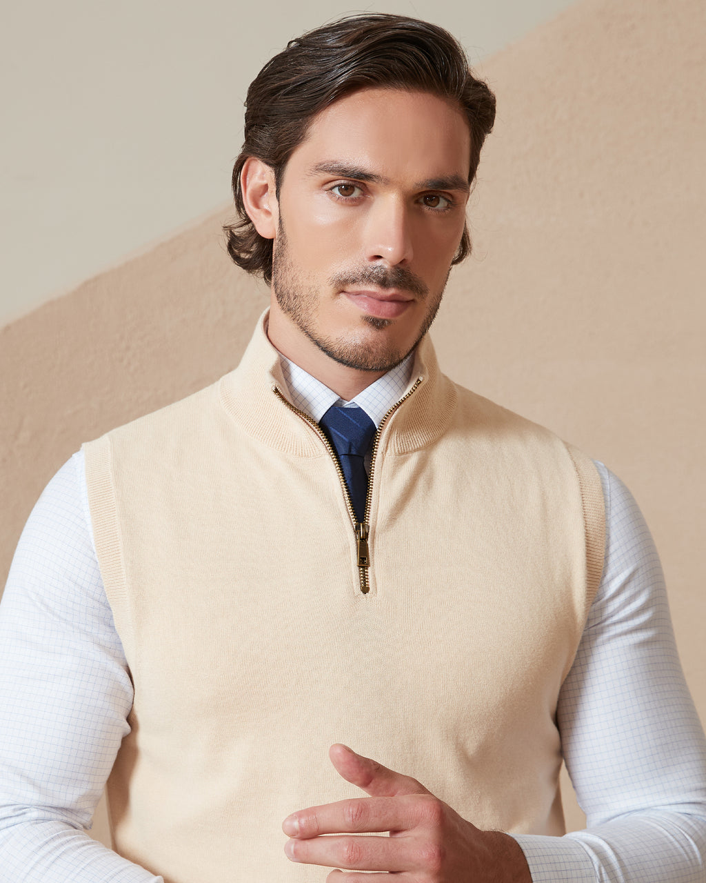 Kallspin Cotton Quarter Zipper Vest - Premium Men's Clothing