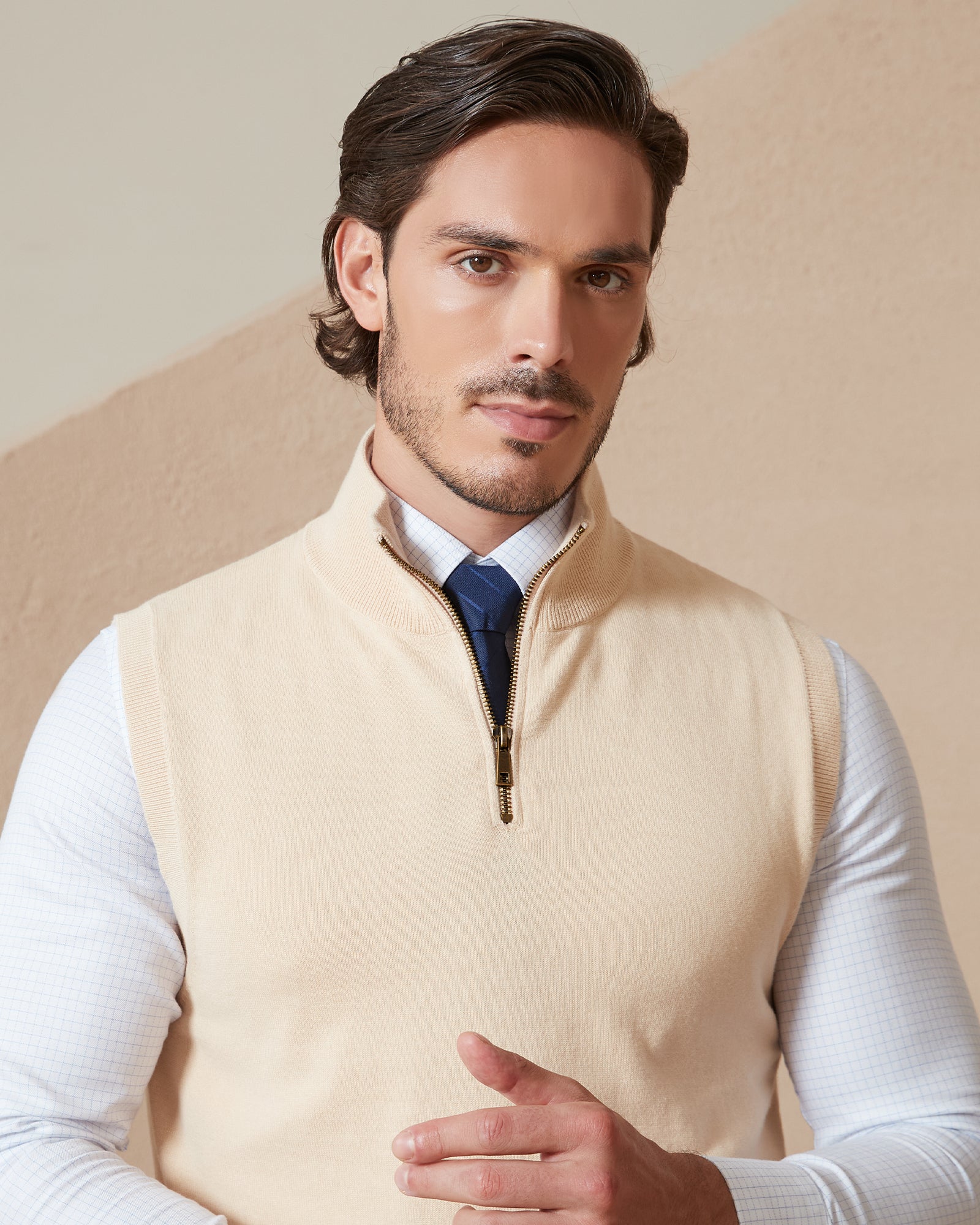Kallspin Cotton Quarter Zipper Vest - Premium Men's Clothing