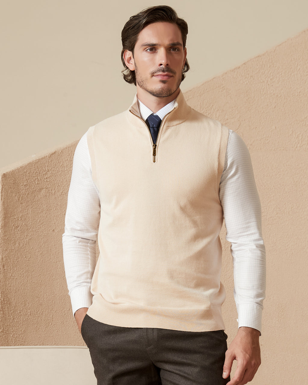 Kallspin Cotton Quarter Zipper Vest - Premium Men's Clothing