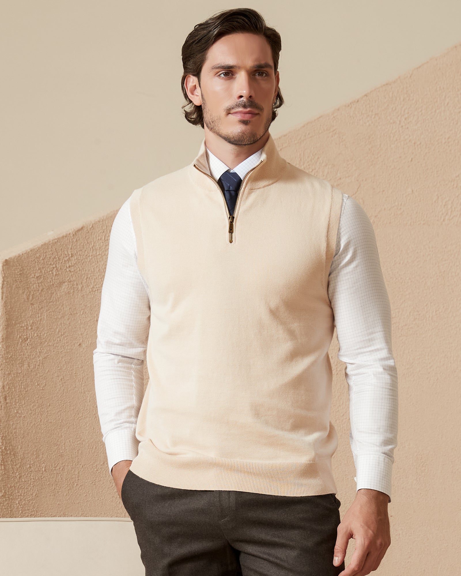 Kallspin Cotton Quarter Zipper Vest - Premium Men's Clothing