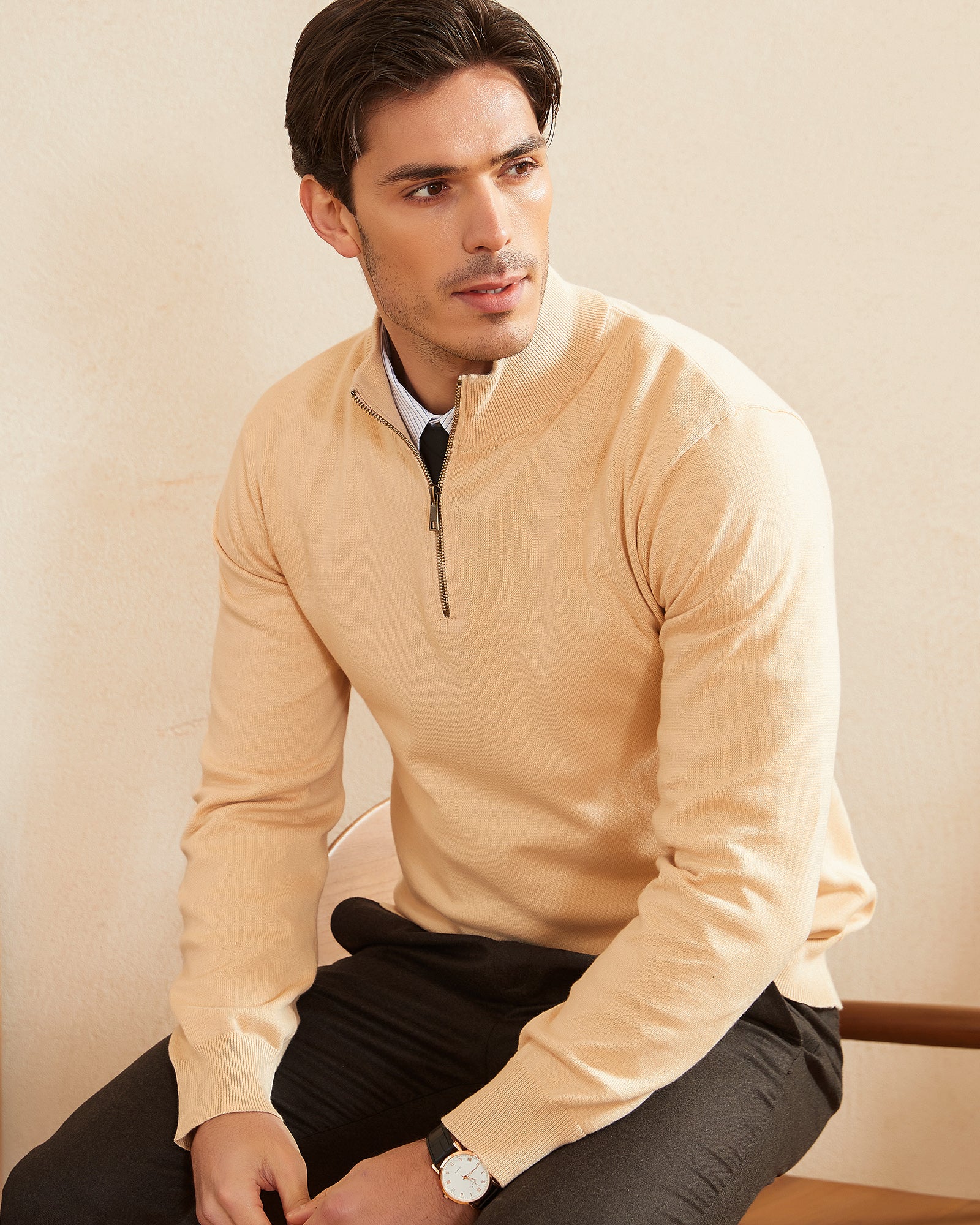Kallspin Cotton Quarter Zipper Pullover - Premium Men's Clothing