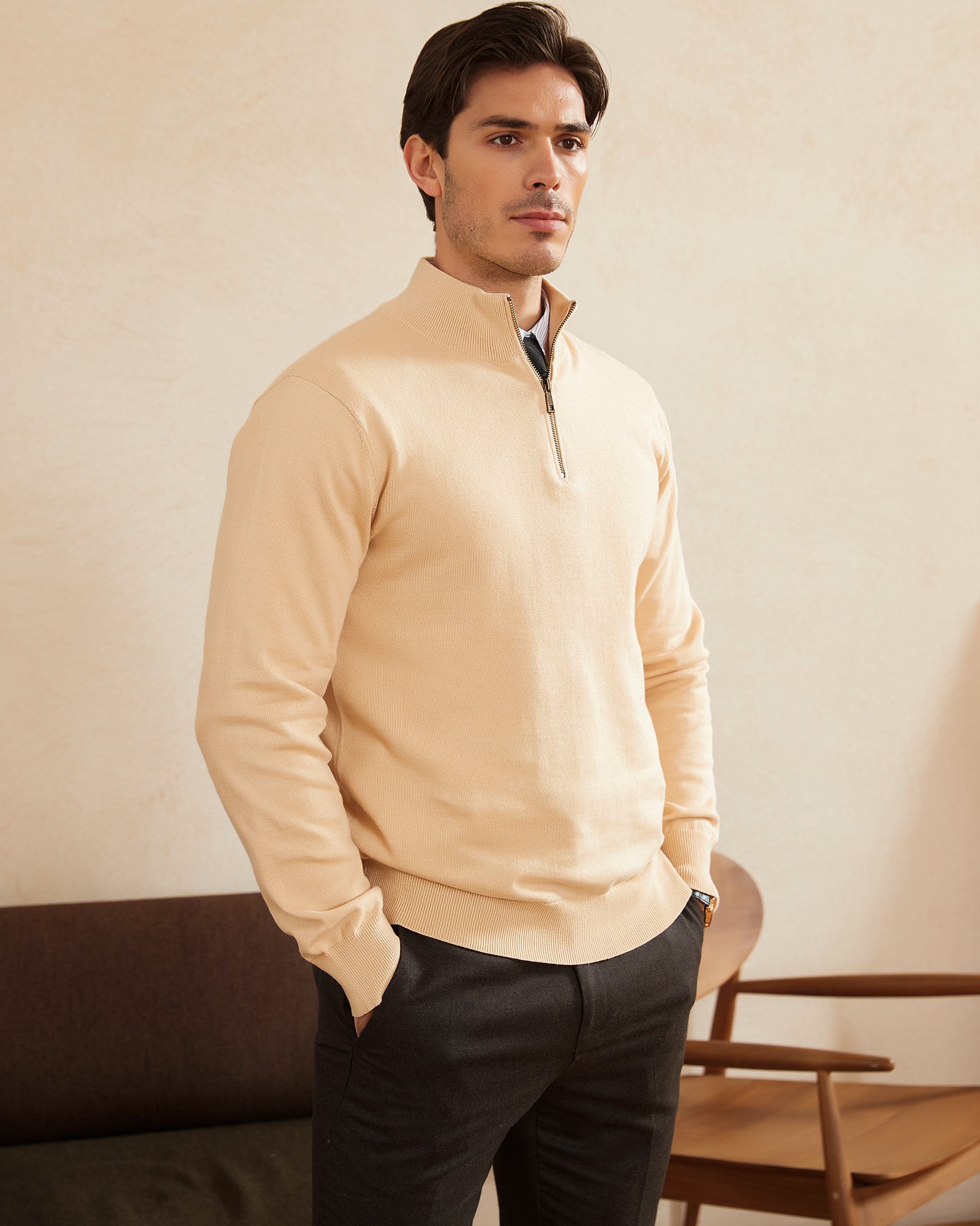 Kallspin Cotton Quarter Zipper Pullover - Premium Men's Clothing