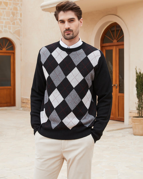 Kallspin Argyle Wool Crewneck Pullover - Premium Men's Clothing