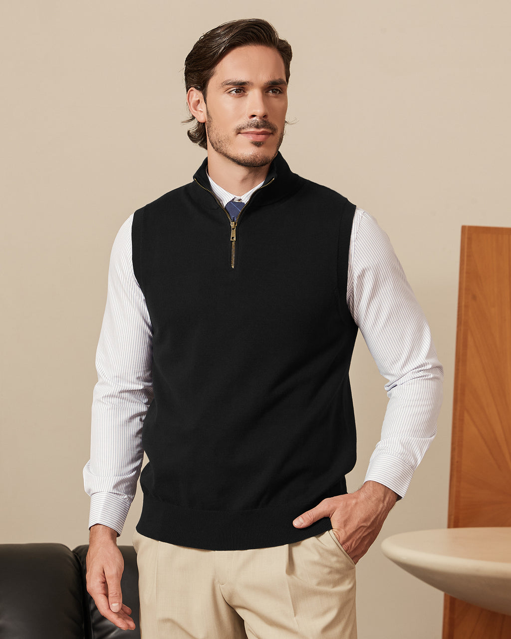 Kallspin Cotton Quarter Zipper Vest - Premium Men's Clothing