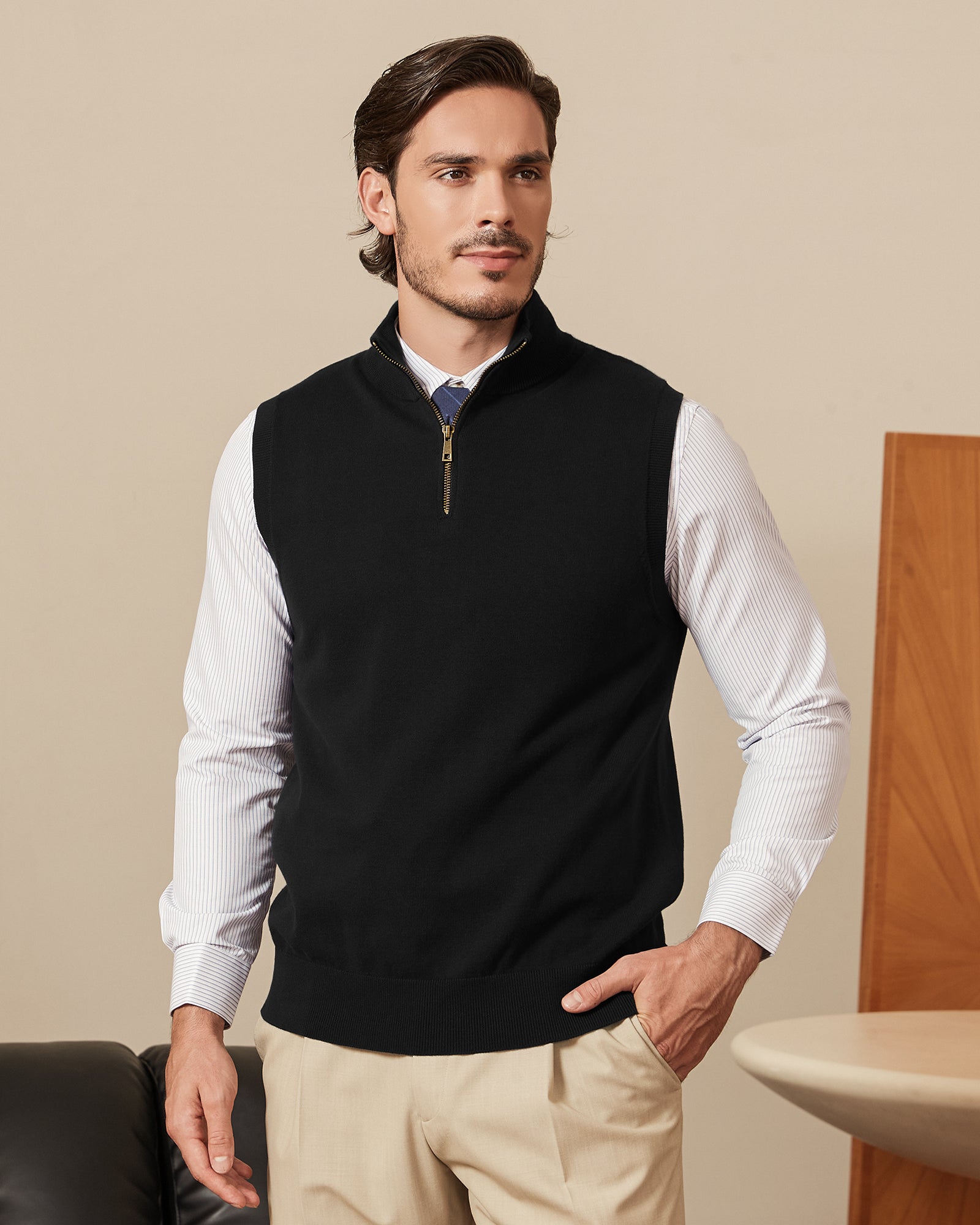 Kallspin Cotton Quarter Zipper Vest - Premium Men's Clothing
