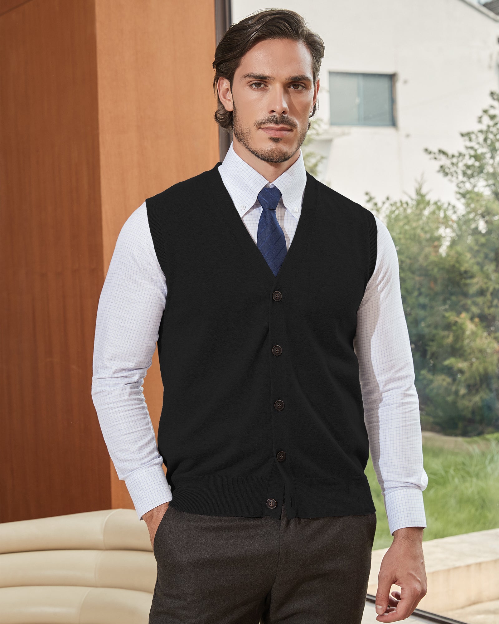 Kallspin Cotton Button Down Vest Cardigan - Premium Men's Clothing