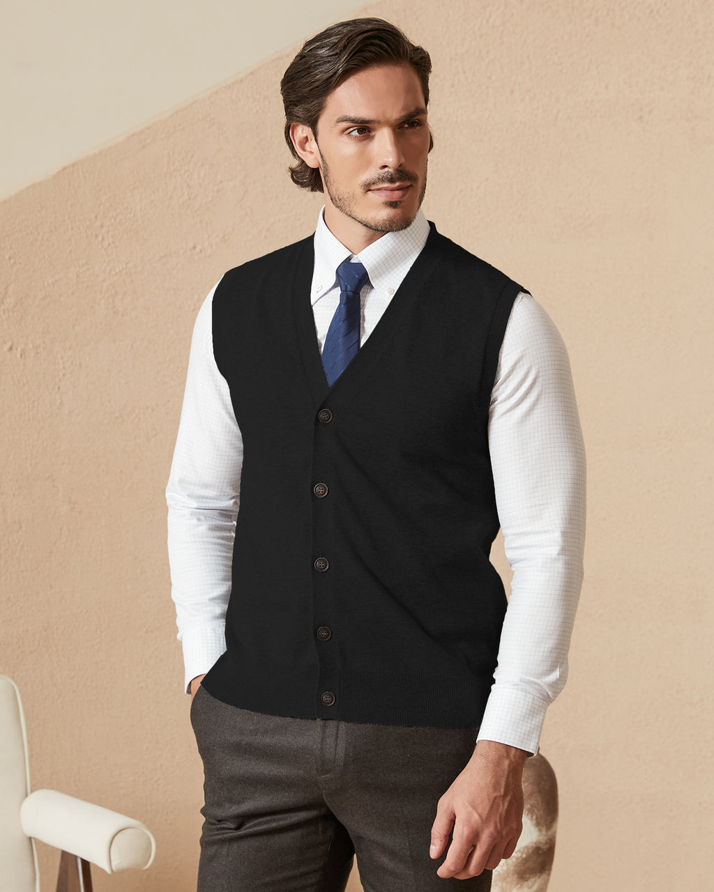 Kallspin Cotton Button Down Vest Cardigan - Premium Men's Clothing