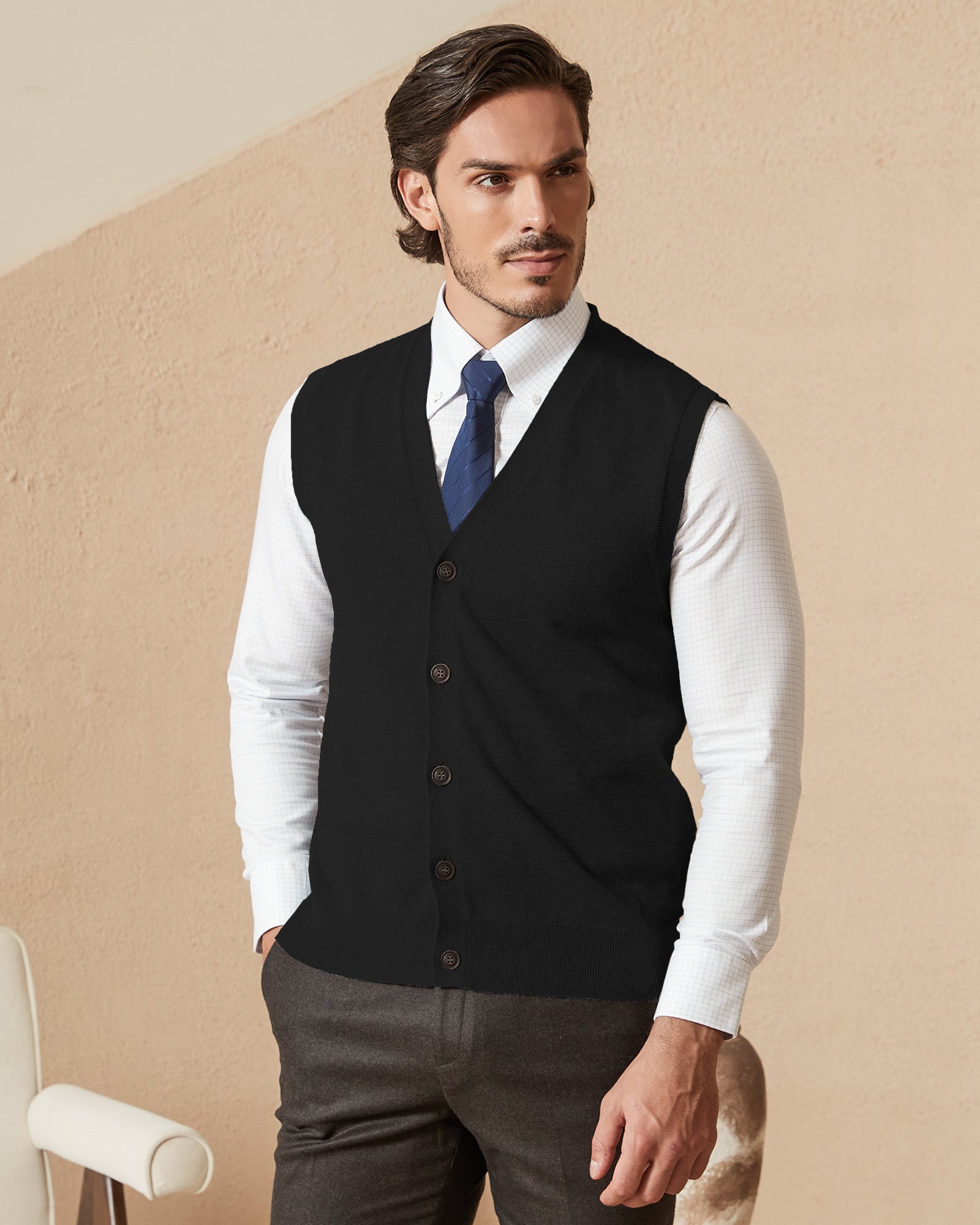 Kallspin Cotton Button Down Vest Cardigan - Premium Men's Clothing