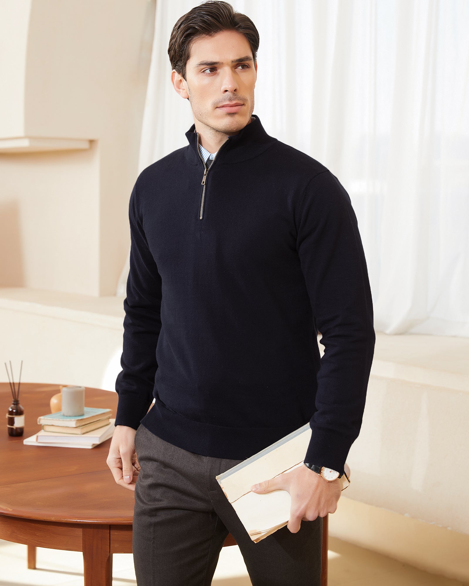 Kallspin Cotton Quarter Zipper Pullover - Premium Men's Clothing