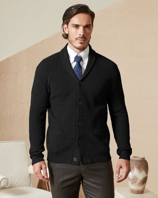Wool Blend Shawl-Collar Cardigan