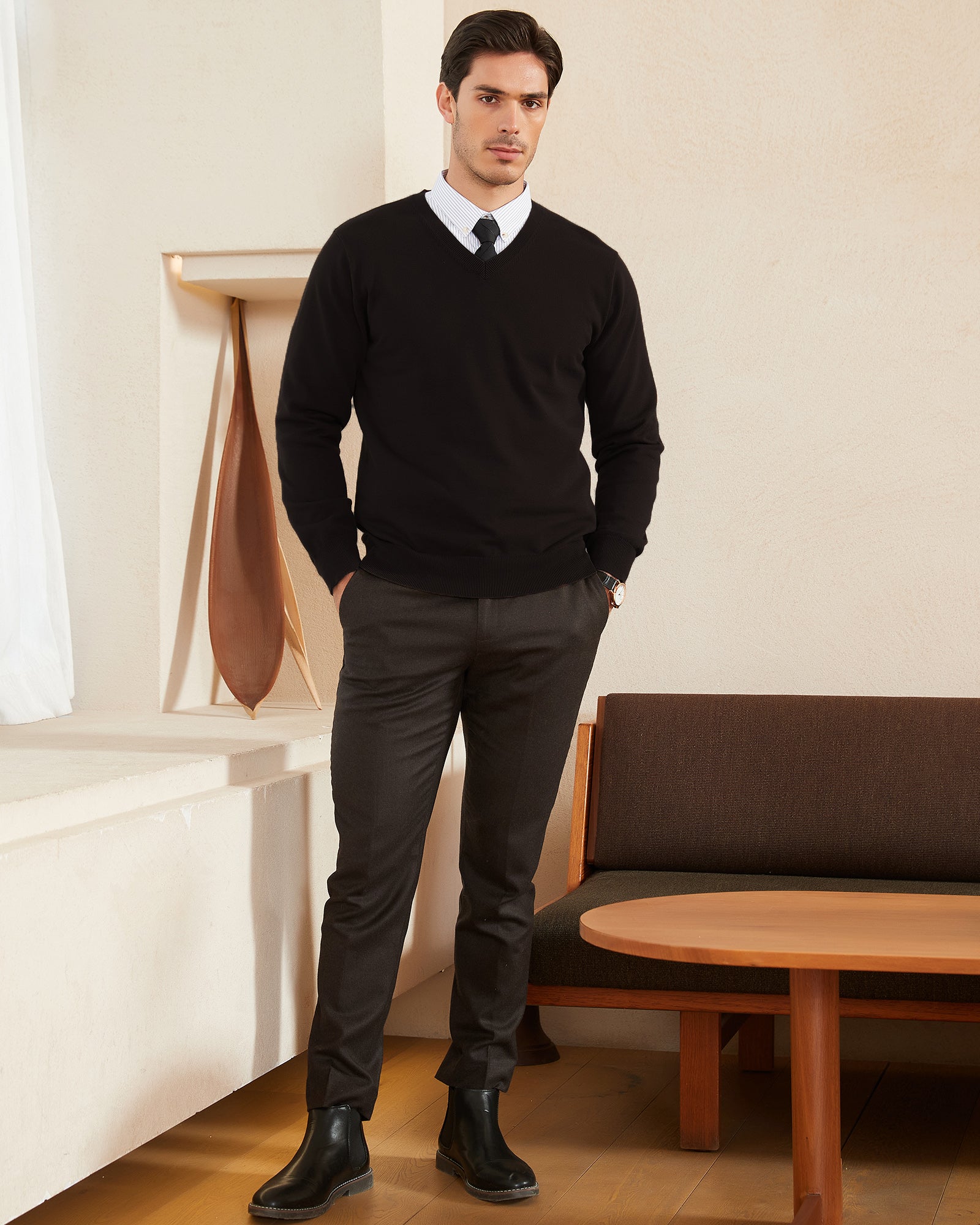 Kallspin Cotton V-neck Pullover - Premium Men's Clothing
