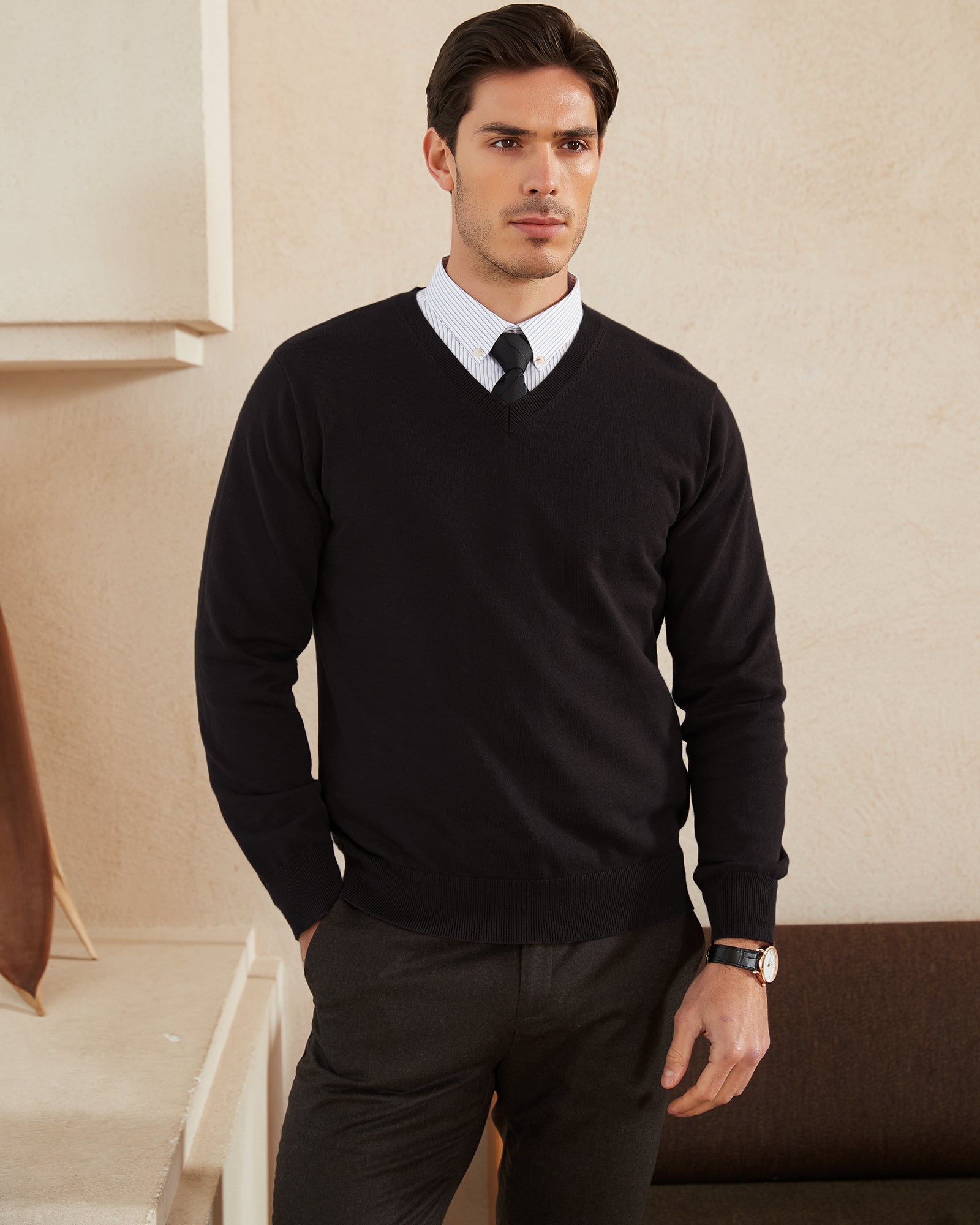 Kallspin Cotton V-neck Pullover - Premium Men's Clothing