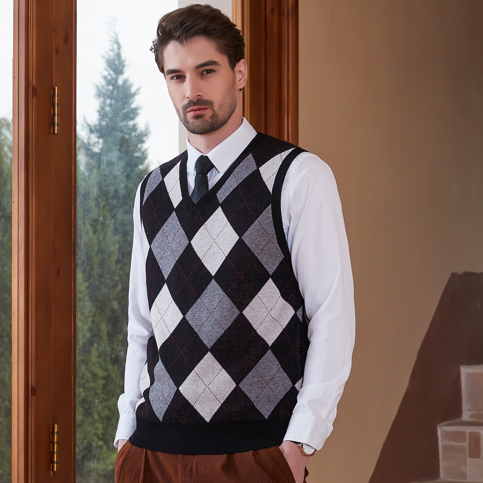 Kallspin Argyle Wool Blend Vest - Premium Men's Clothing