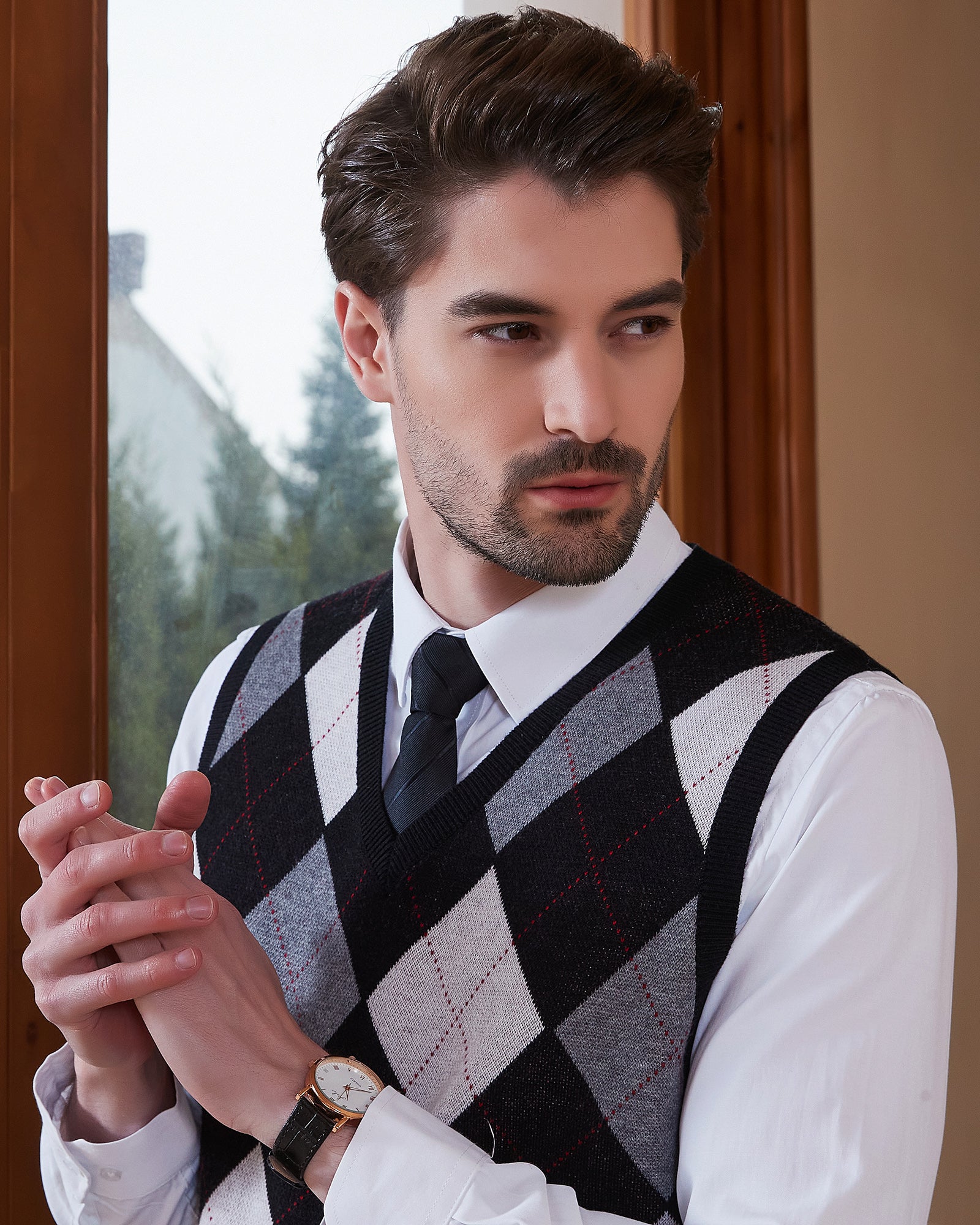 Kallspin Argyle Wool Blend Vest - Premium Men's Clothing