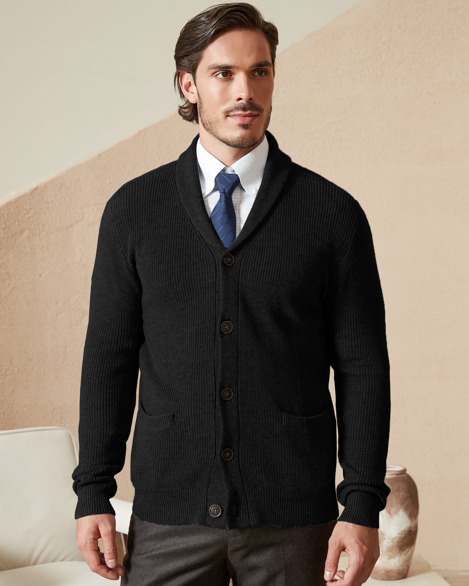 Kallspin Wool Blend Shawl-Collar Cardigan - Premium Men's Clothing