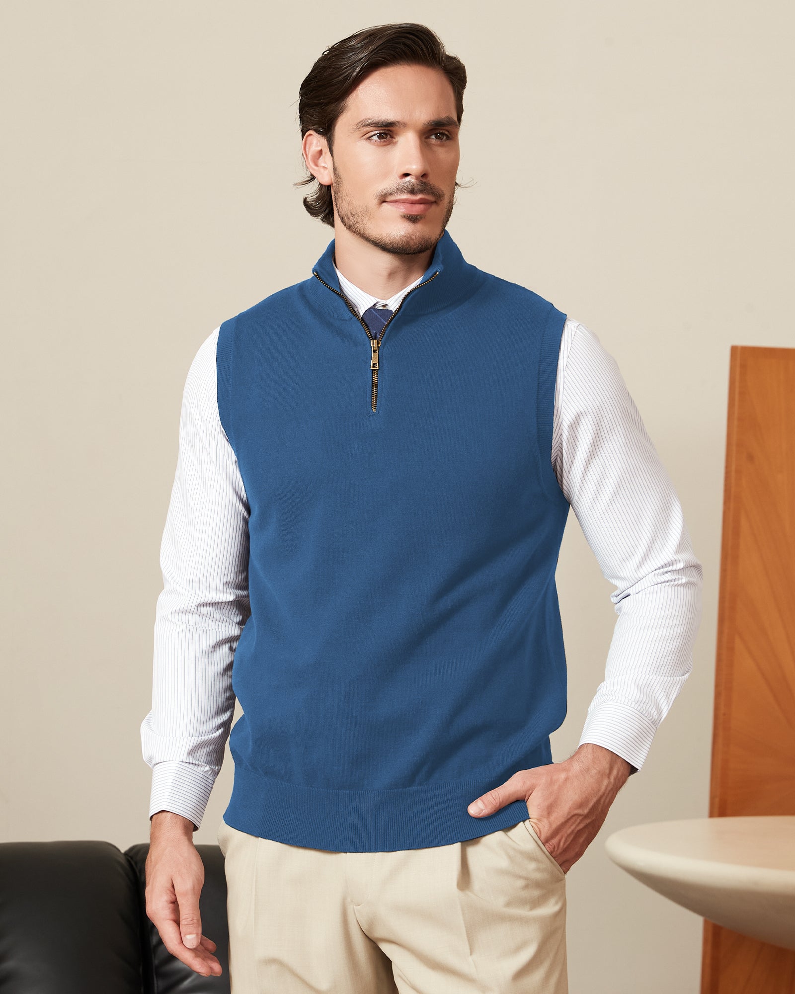 Kallspin Cotton Quarter Zipper Vest - Premium Men's Clothing