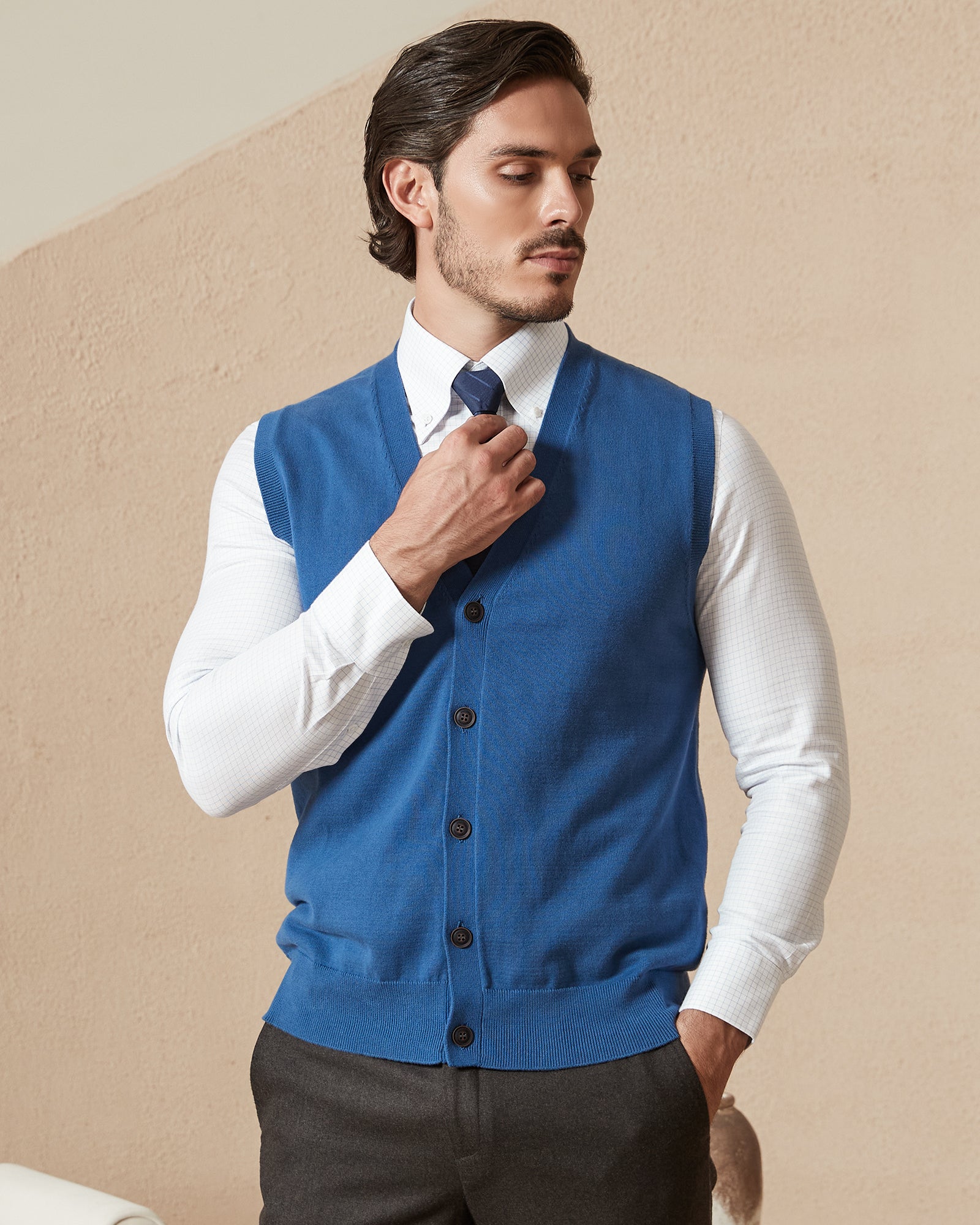 Kallspin Cotton Button Down Vest Cardigan - Premium Men's Clothing