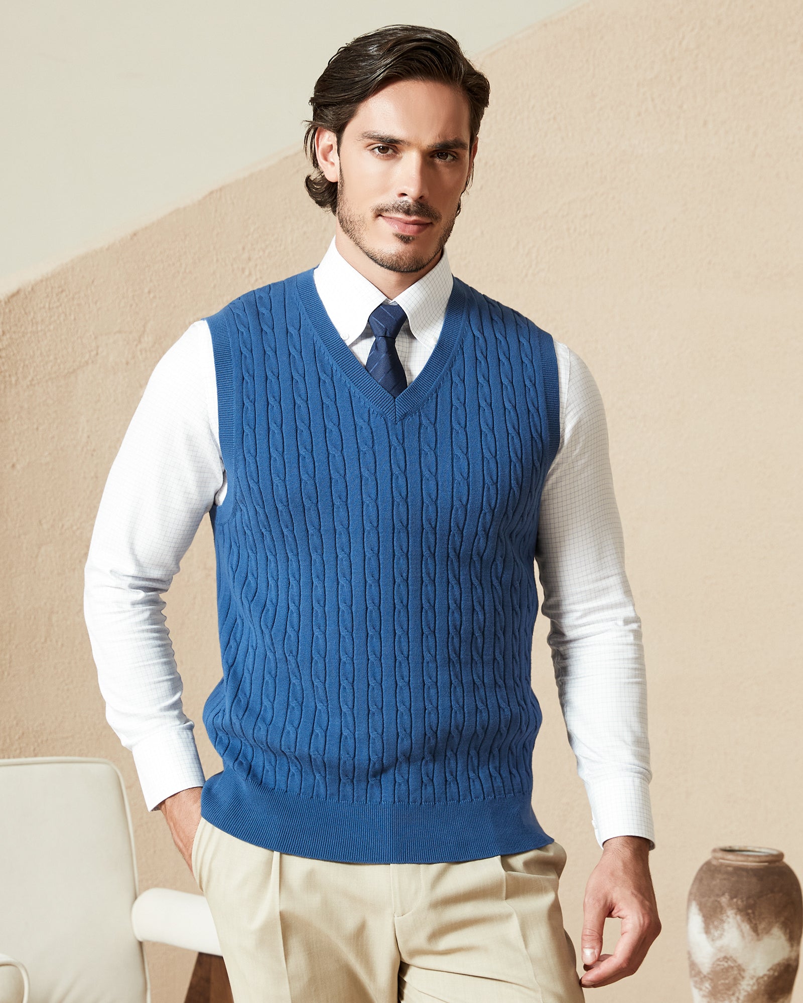 Kallspin Cotton Cable-Knit Vest - Premium Men's Clothing