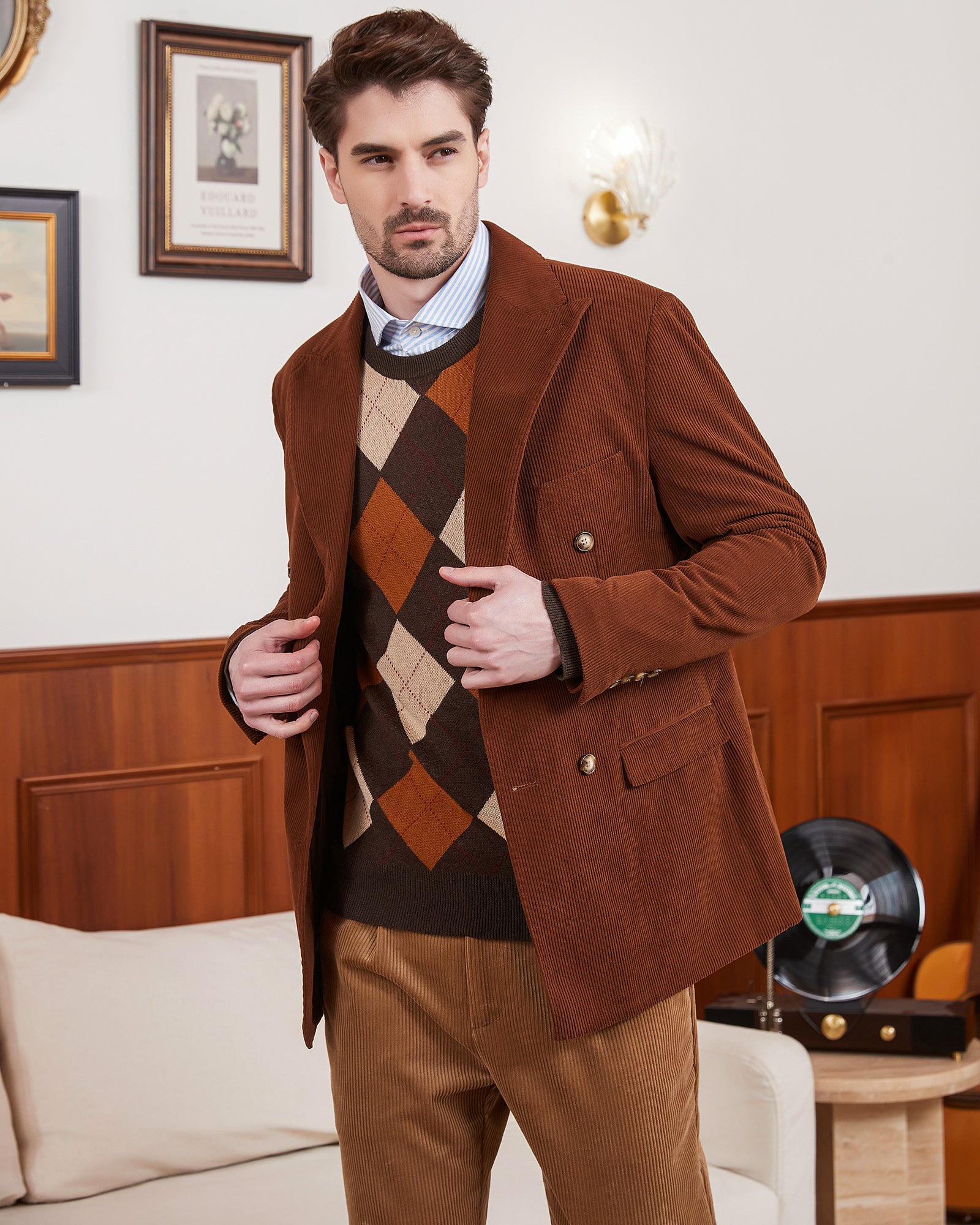 Kallspin Argyle Wool Crewneck Pullover - Premium Men's Clothing