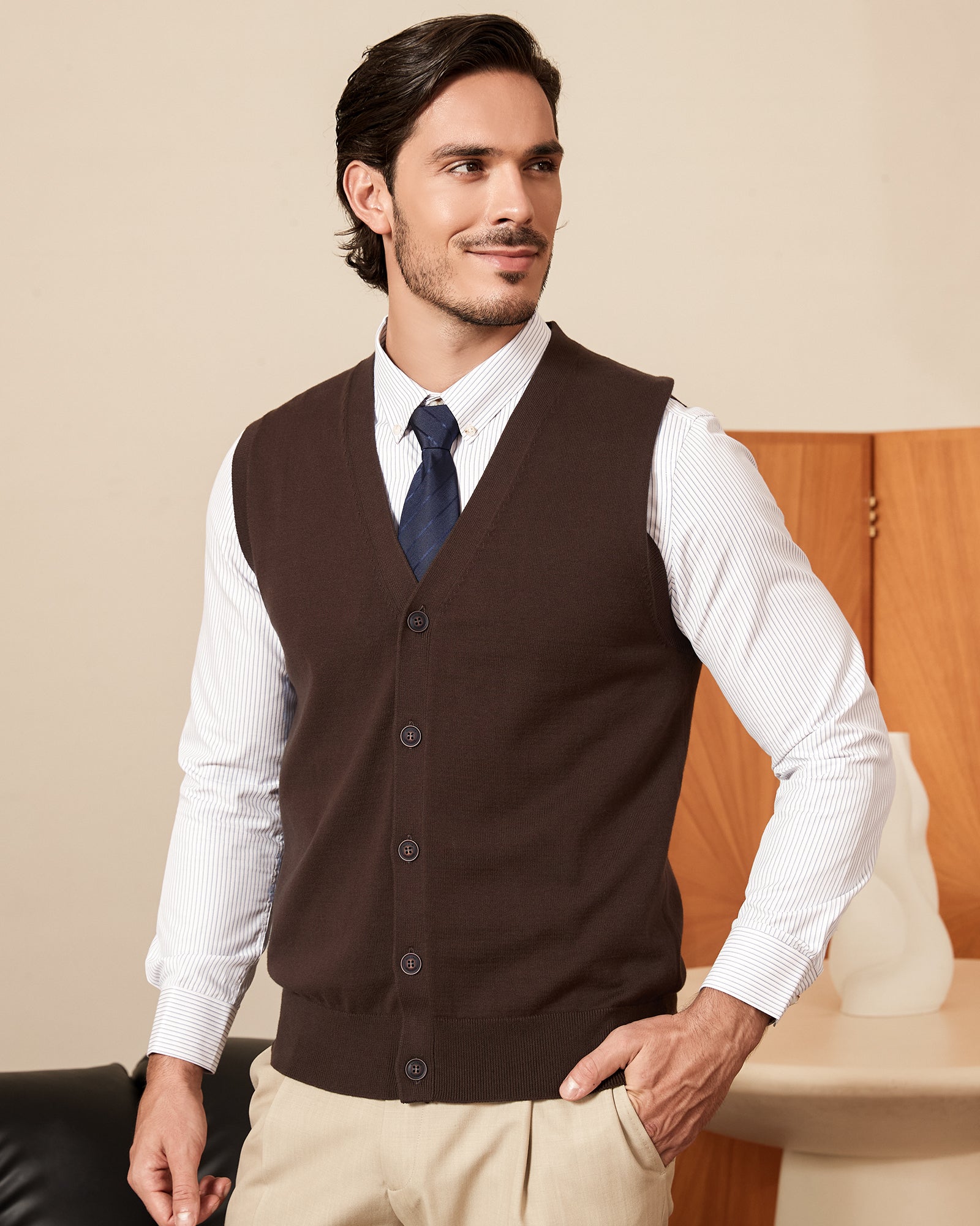 Kallspin Cotton Button Down Vest Cardigan - Premium Men's Clothing
