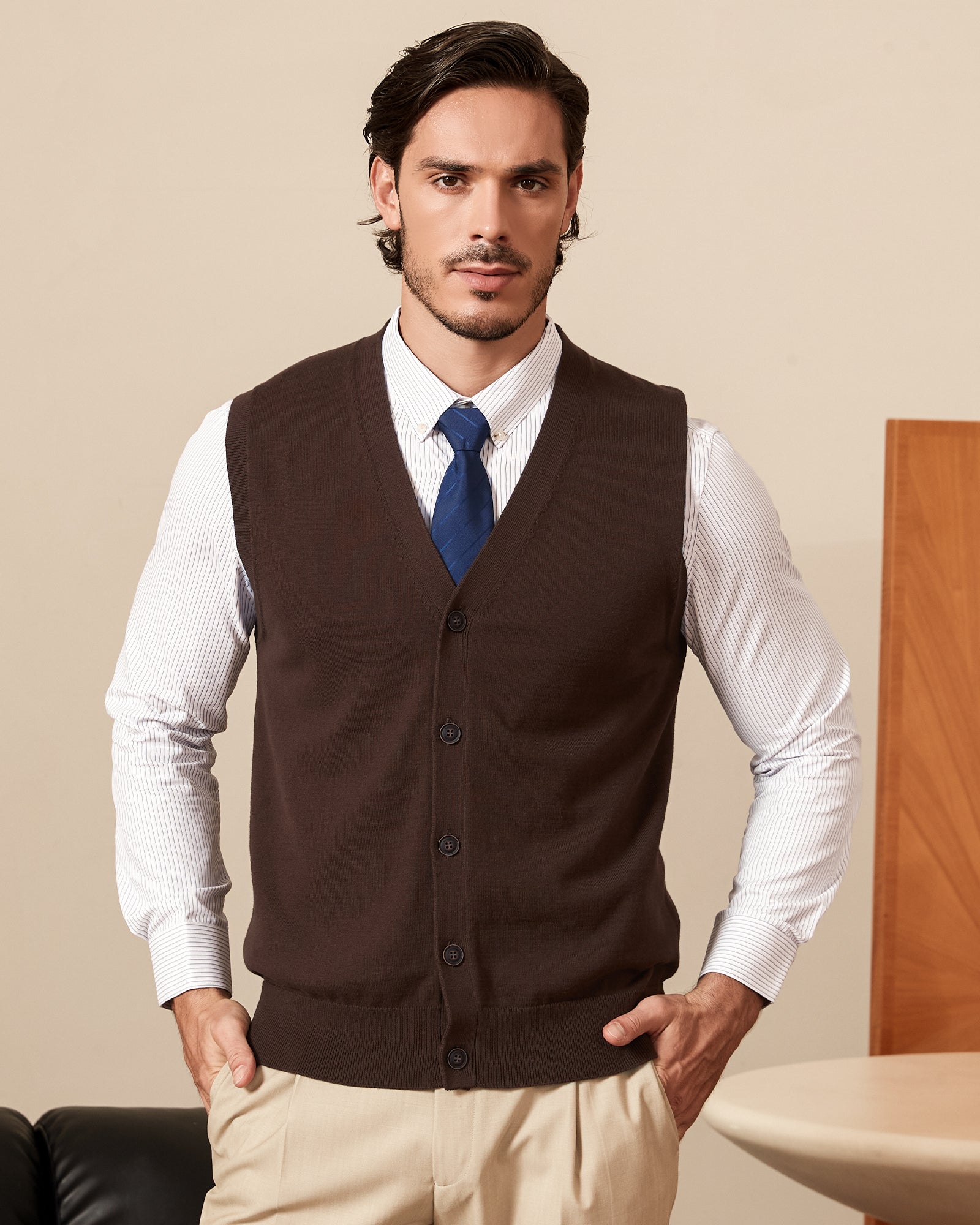 Kallspin Cotton Button Down Vest Cardigan - Premium Men's Clothing