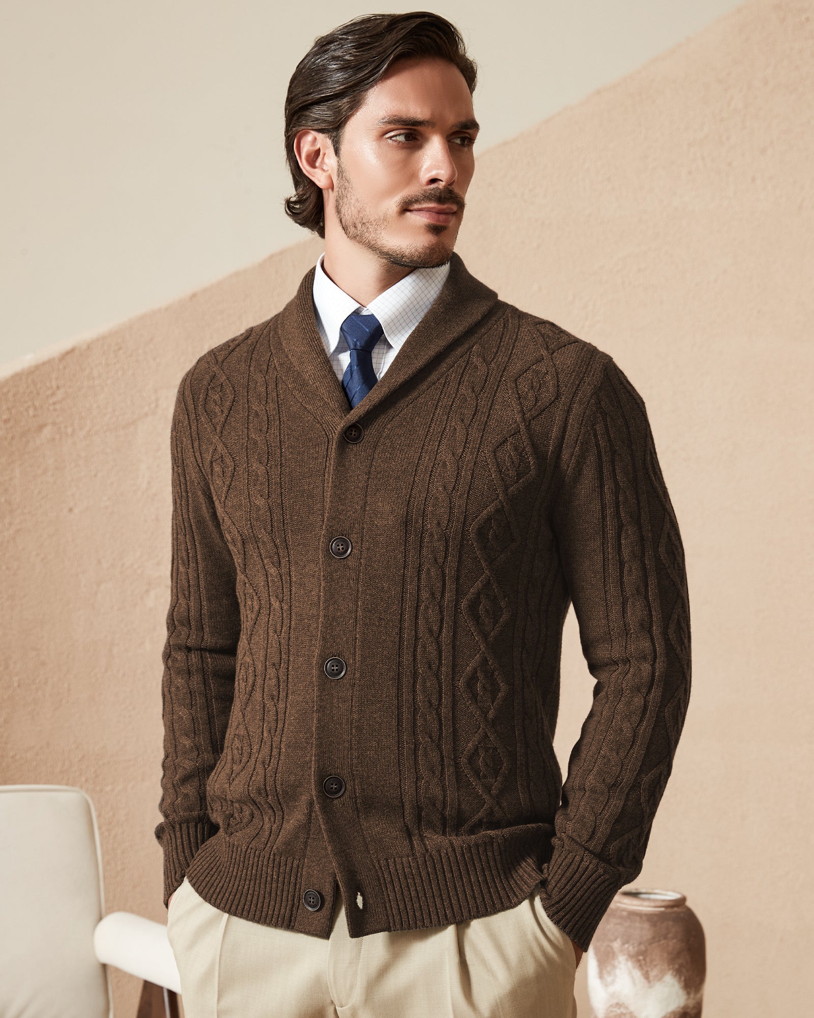 Kallspin Cabel-Knit Shawl-collar Cardigan - Premium Men's Clothing