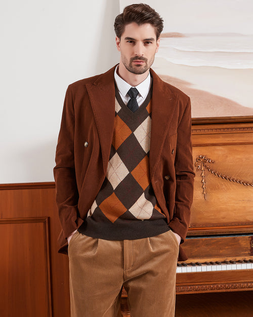 Kallspin Argyle Wool Blend Vest - Premium Men's Clothing