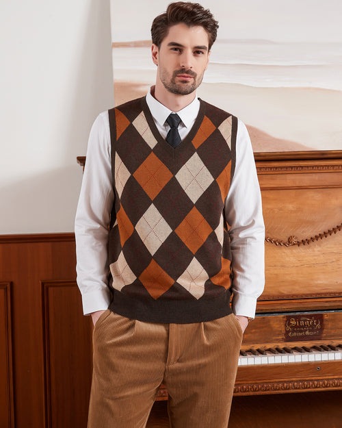 Kallspin Argyle Wool Blend Vest - Premium Men's Clothing