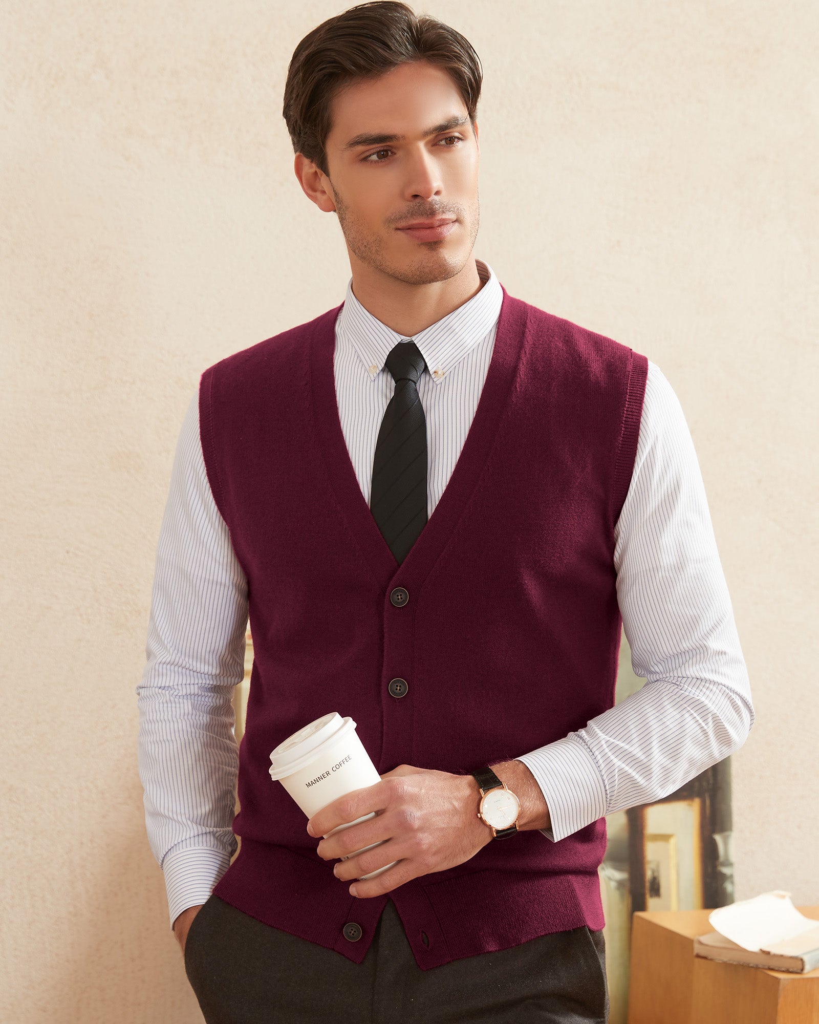 Kallspin Wool Blend Cardigan Vest - Premium Men's Clothing