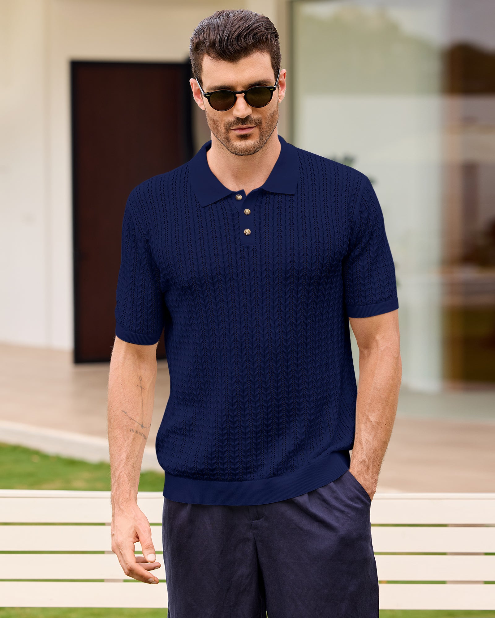 Kallspin Textured Cotton Polo - Premium Men's Clothing