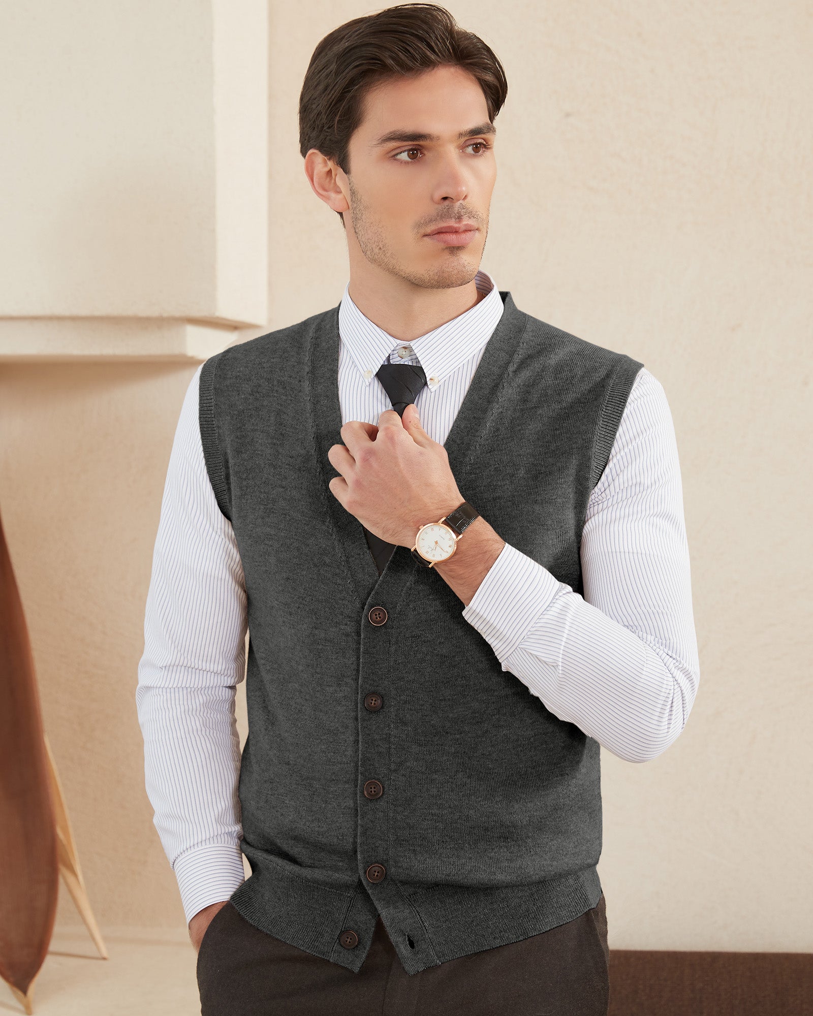 Kallspin Wool Blend Cardigan Vest - Premium Men's Clothing