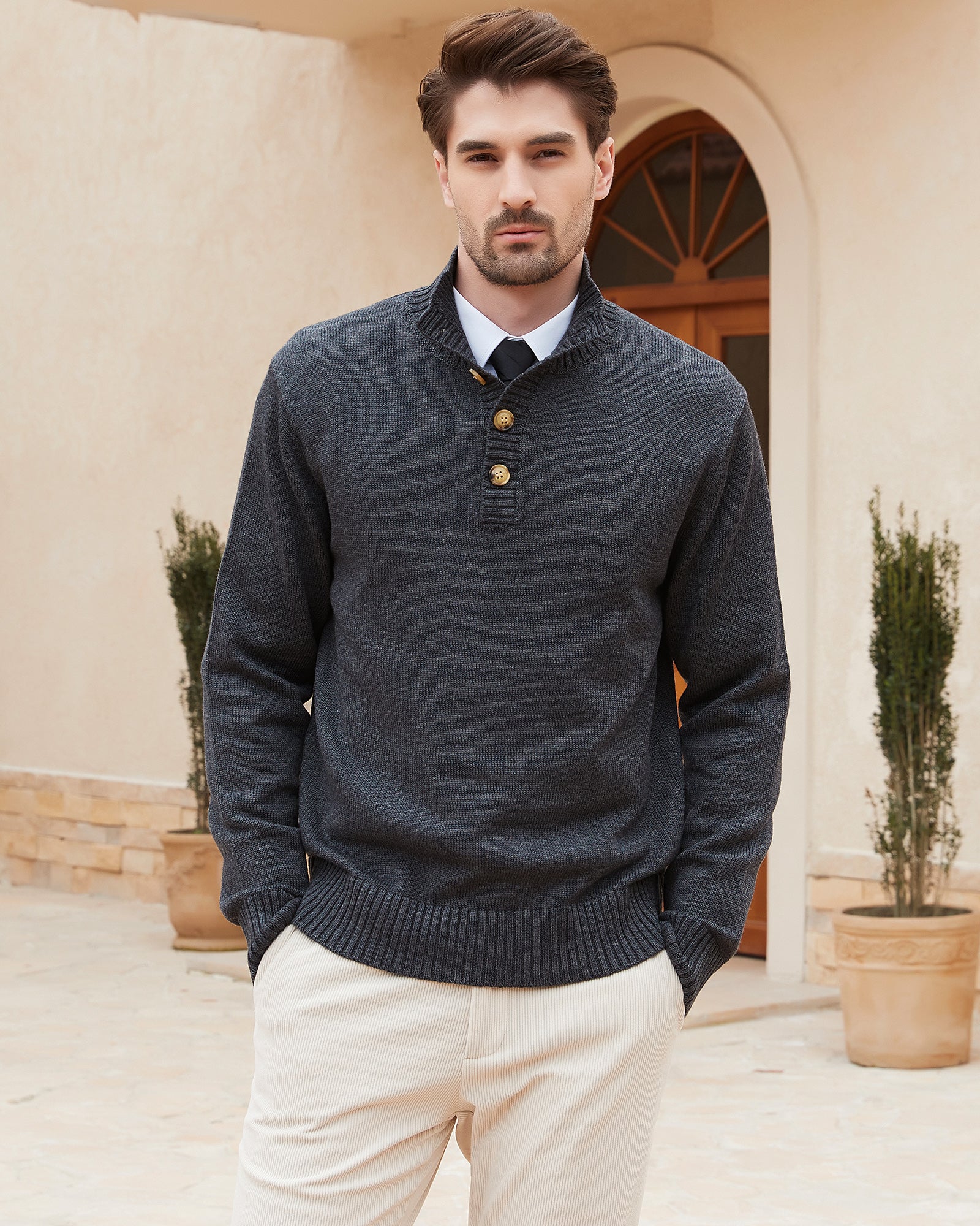 Kallspin Wool Blend Quarter-Button Pullover - Premium Men's Clothing