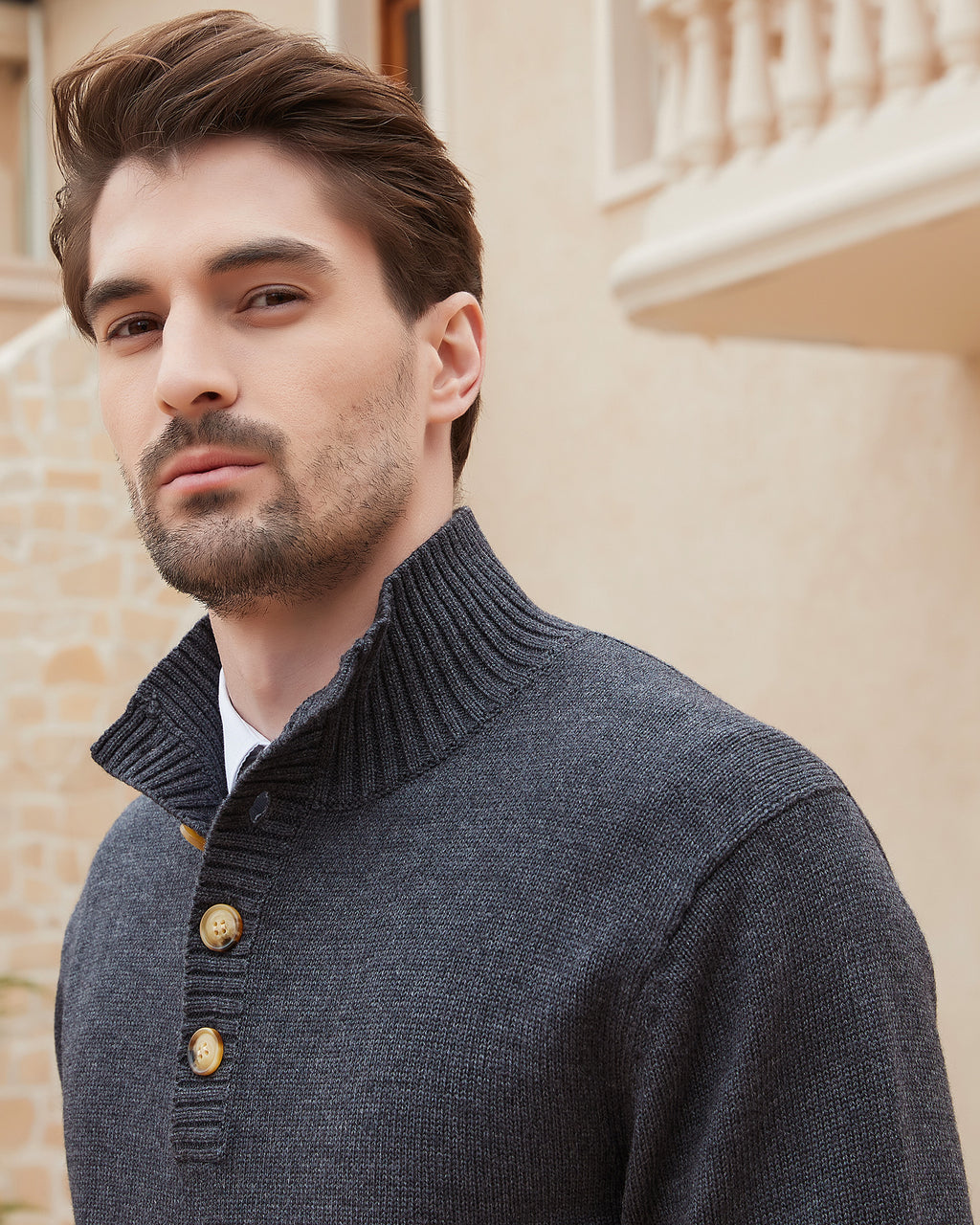 Kallspin Wool Blend Quarter-Button Pullover - Premium Men's Clothing
